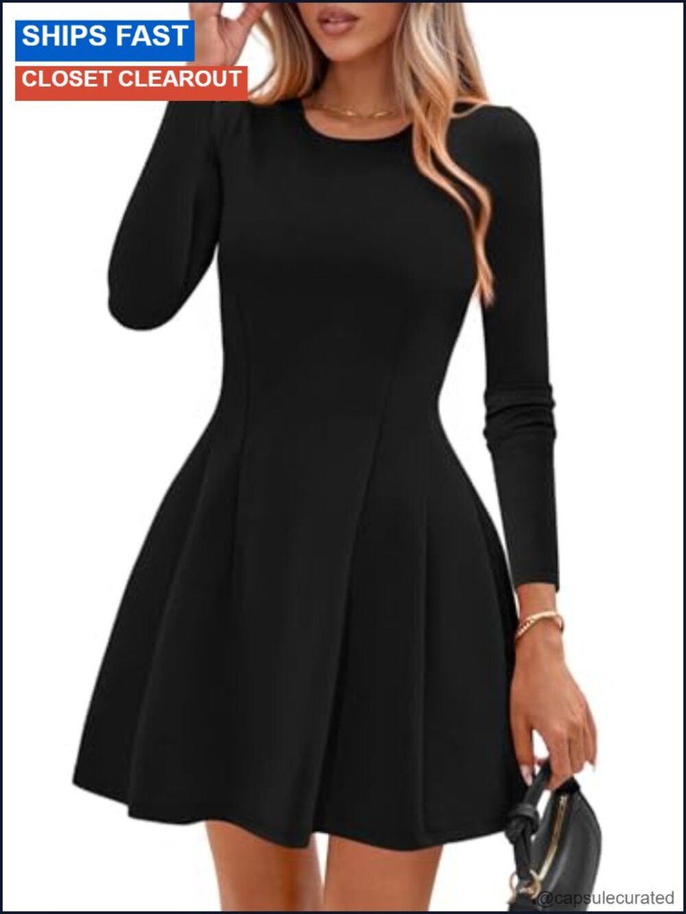 Long Sleeve Pleated Mini Dress A-Line Swing Babydoll